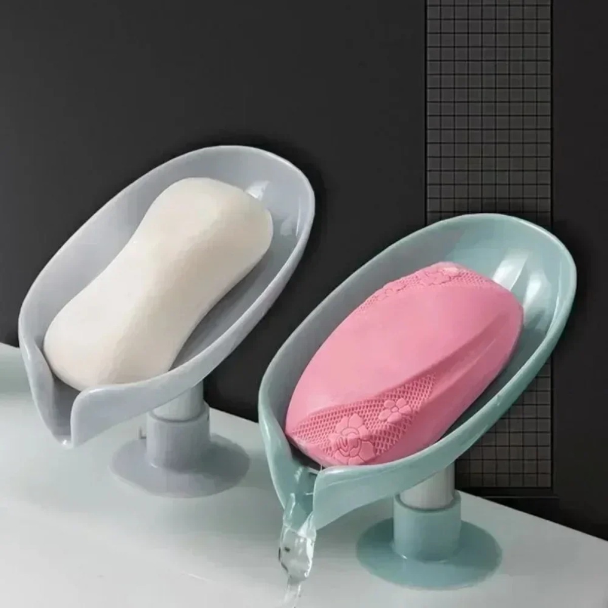 Soap Making Tray - 水切り石鹸ホルダー吸盤トレイ乾燥ラック葉っぱ型石鹸箱シャワー用スポンジ容器キッチンバスルームアクセサリー