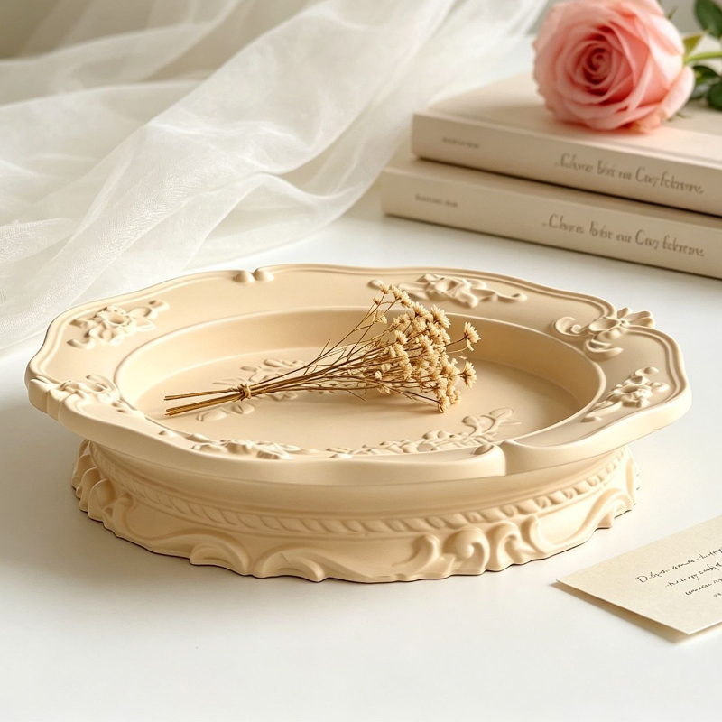 Soap Making Tray - エレガントなヴィンテージバロックレースシリコンモールド、丸型オーバルレリーフトレイ（石膏、アロマ、ジュエリーディッシュ、石鹸、キャンドルモールド用）、夏のギフト