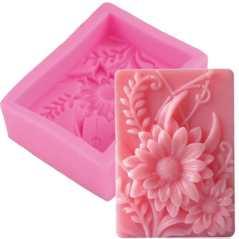 Soap Making Kit For Beginners - 1pc 3D スクエアローズフラワーシリコーン石鹸型手作りレリーフ菊石膏樹脂作成キット DIY ケーキデコレーションベーキング