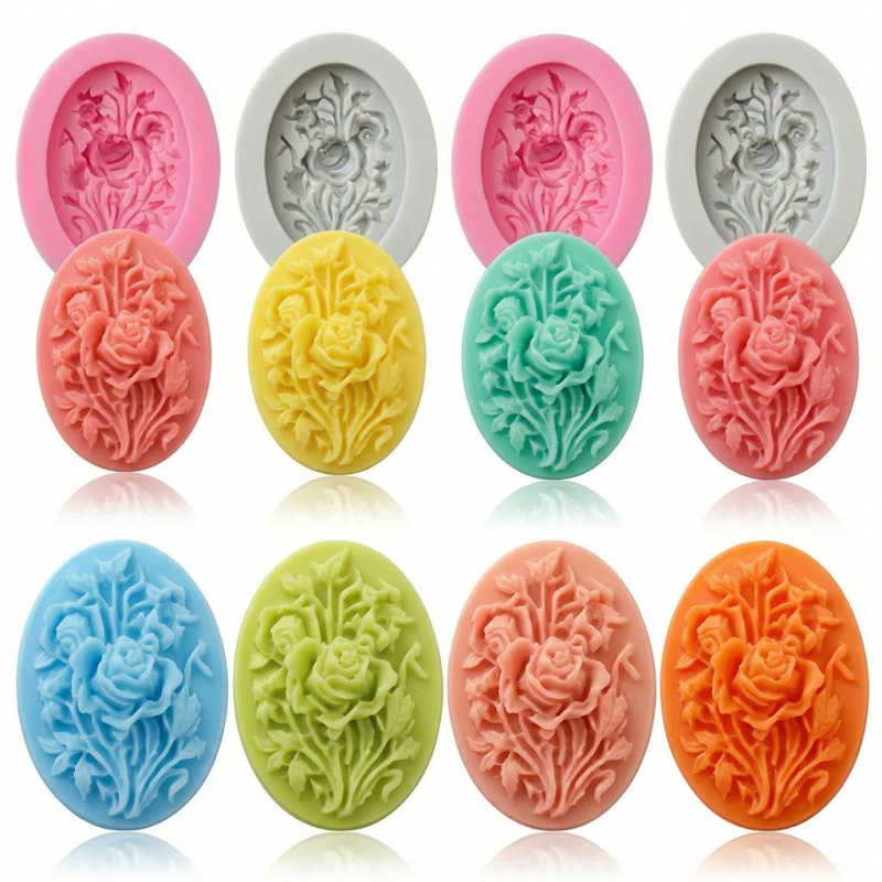 Soap Making Tray - 花の形をしたシリコンモールド4個、簡単に型抜きでき、再利用可能なシリコンモールド、夏の手作り石鹸作りに最適、また、その他の用途にも適しています。
