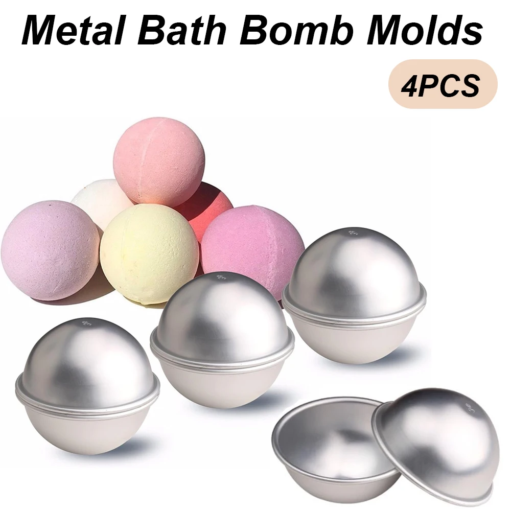 Soap Making Base - 4個入りセット、半球形のバスボール型、アルミニウム合金製、DIY用、ケーキや焼き菓子作りに使える球形ケーキ型。