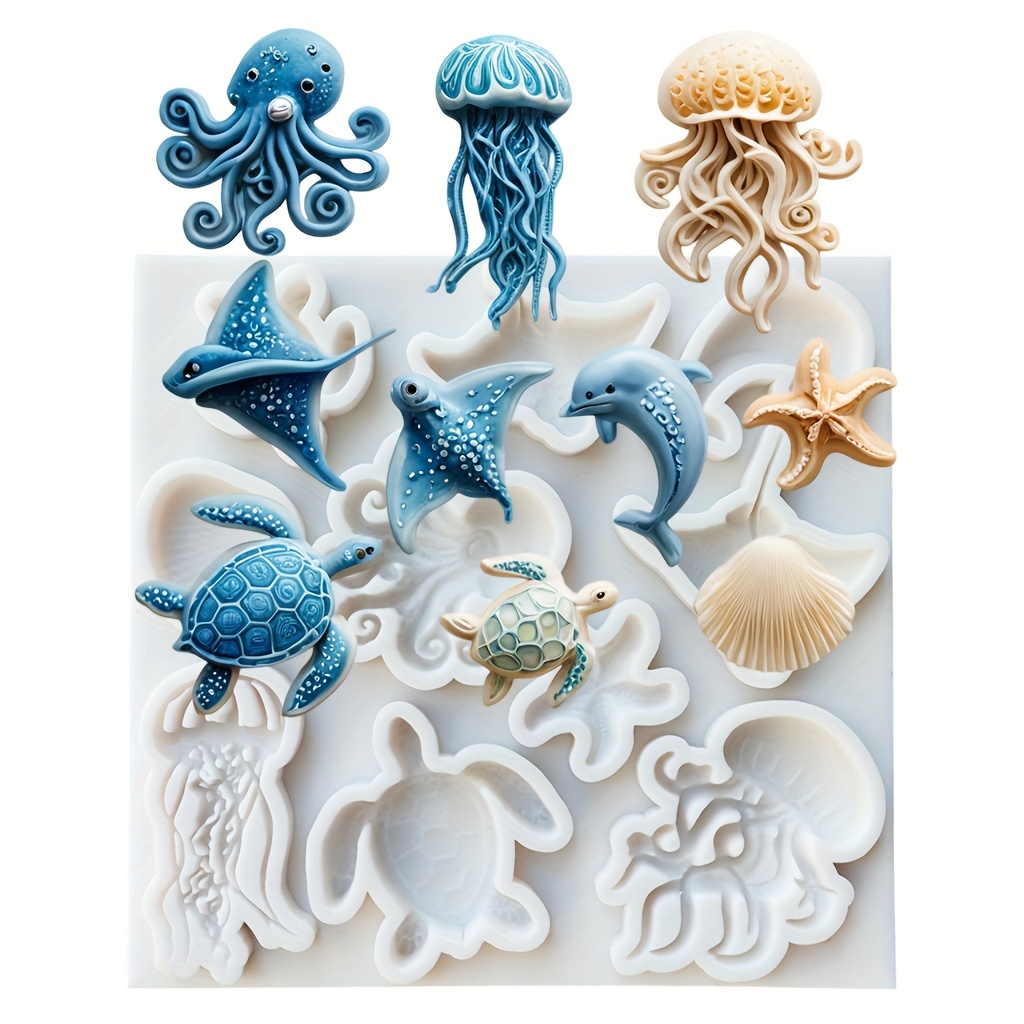 海の生き物シリコンモールド タコ クラゲ イルカ カメ フォ - Soap Making Base のレビューと価格
