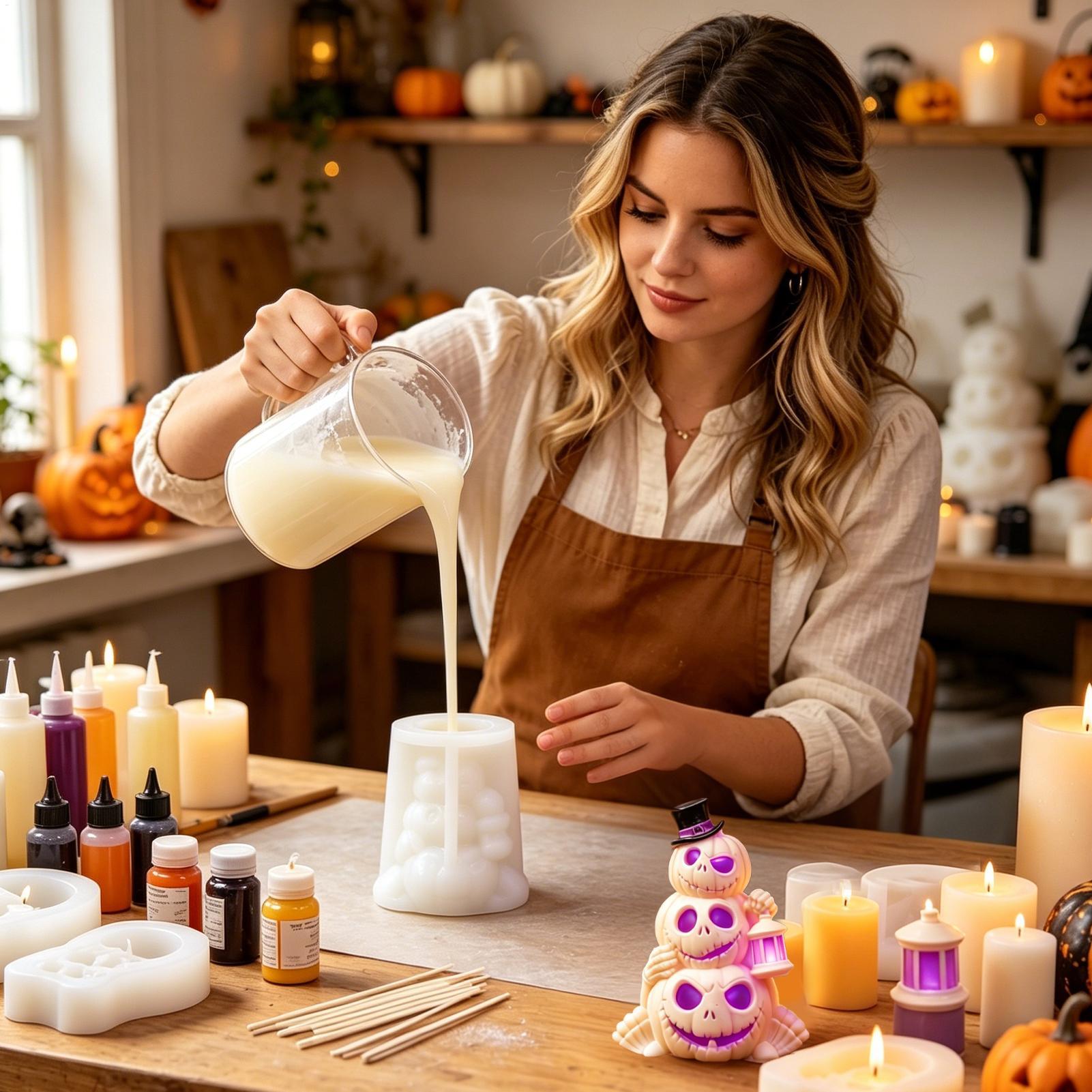 3D 3層ハロウィンパンプキンスカルシリコンモールド キャン - Soap Making Kit For Beginners のレビューと価格