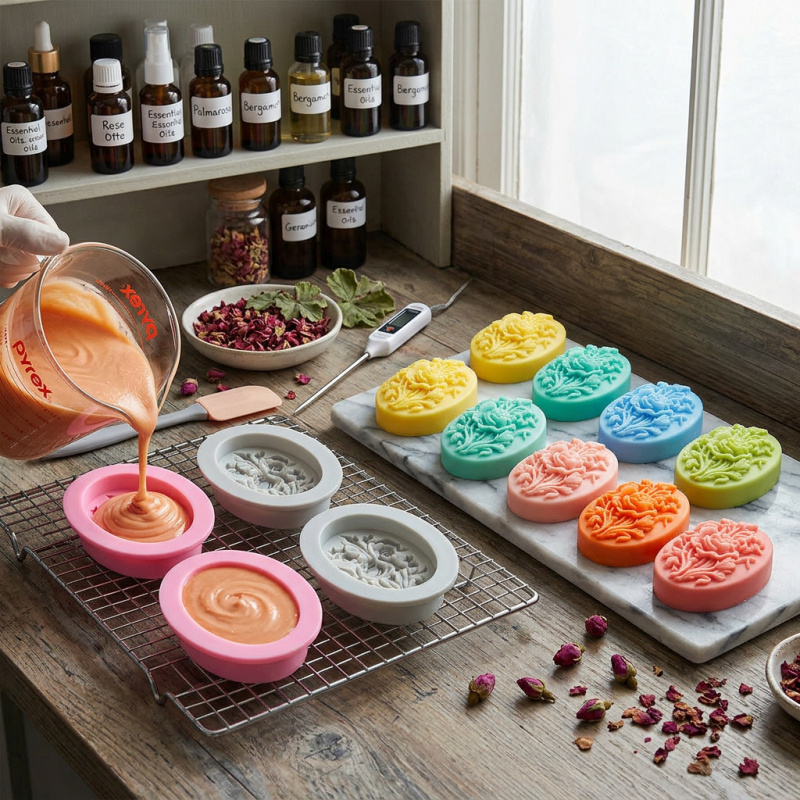 花の形をしたシリコンモールド4個、簡単に型抜きでき、再利用可 - Soap Making Tray のレビューと価格