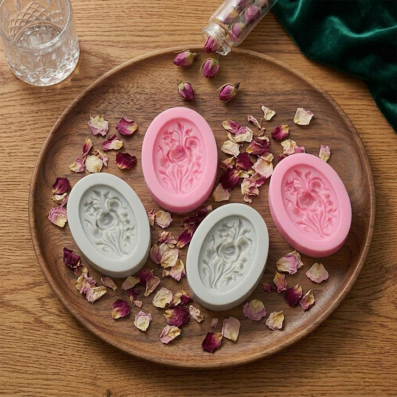花の形をしたシリコンモールド4個、簡単に型抜きでき、再利用可 - Soap Making Tray のレビューと価格